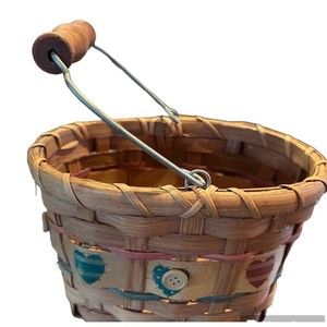 Primitive wood 6' square Amish Farmhouse basket vintage hand painted crafted